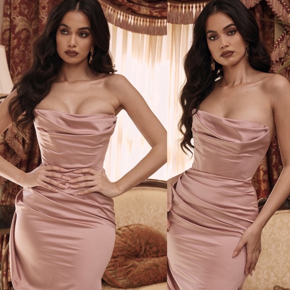 House of CB Adrienne‎ Blush Satin Strapless Gown size M - Picture 3 of 9